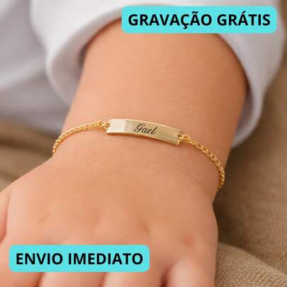 Pulseira Infantil Personalizada Lisa Bebê Recém Nascido Com Gravação Nome
