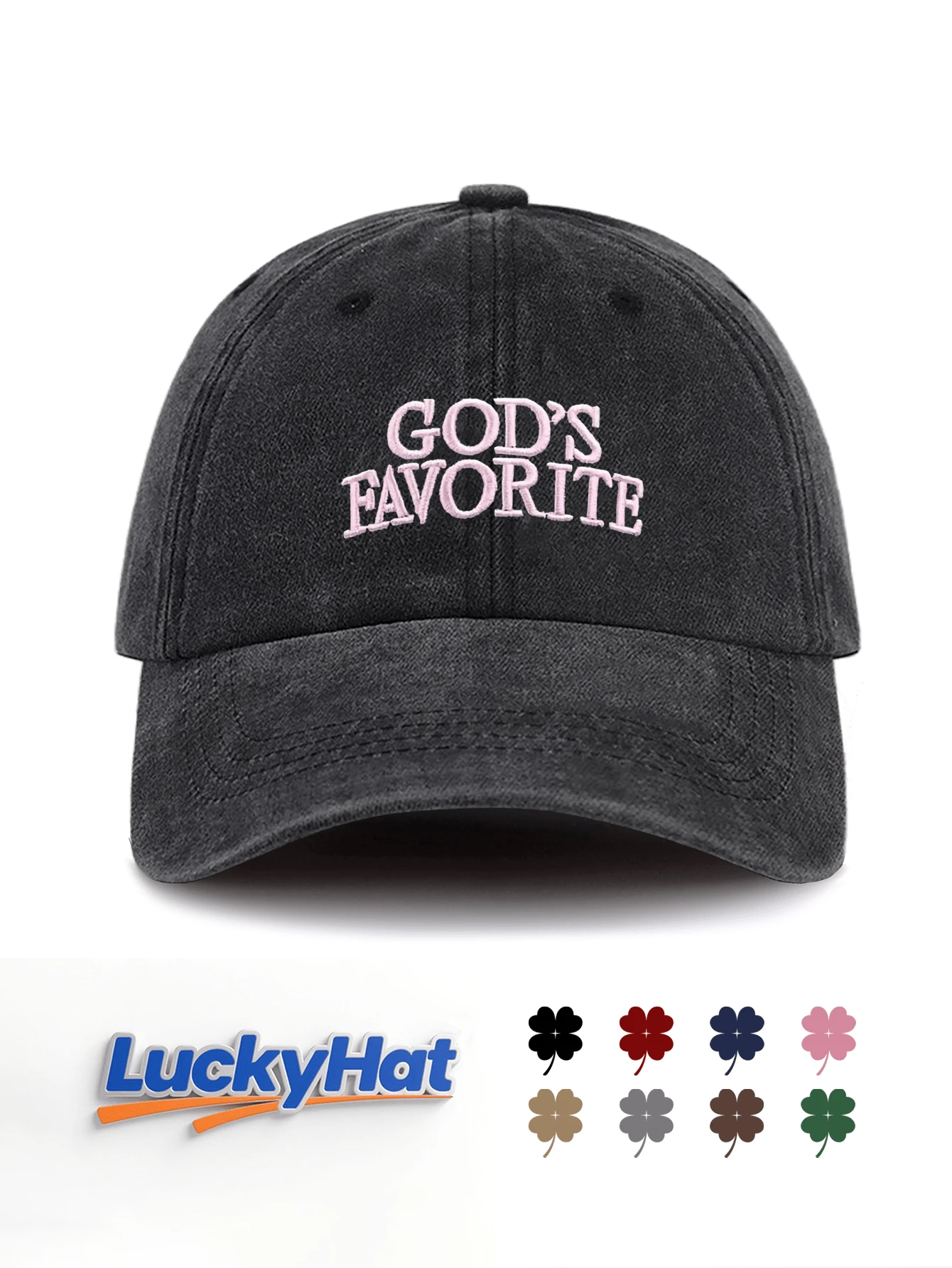 DAZY 1 pieza Gorra de béisbol vintage lavada unisex - Texto bordado "Favorito de Dios" - Múltiples colores vintage disponibles - Gorra de papá ajustable y desgastada de manera discreta, adecuada para uso diario casual