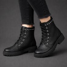 Girls' Tractor-Sole Boots, La Requinte Short Shaft, Combat Boot Style, Comfortable - màu đen - Xem 6