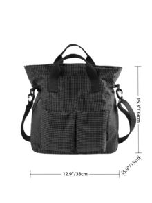 Men's Canvas Plaid Oxford Cloth Multi-Pocket Large Capacity Foldable Lightweight Commuter Tote Bag, Japanese Multifunctional Messenger Bag - Multicolor - View 5