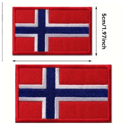 2 miếng vá thêu cờ Na Uy, miếng dán vải thêu - Miếng vá màu đỏ, thích hợp để trang trí ba lô, quần áo, huy hiệu tay.