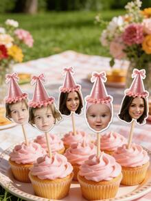 10/25/50/100/150pcs Personalized Face Shape Cupcake Toppers, Birthday Party Decorations, Custom Edible Cake Toppers - Multicolor - View 4