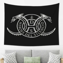 Heroes Del Silencio Logo Featuring Twin Dragon Heads Intertwined Around A Circular Emblem That Includes Initials And A Symbolic Anchor Represents Power Creativity And Connection 280 GSM Flannel Soft Polyester Tapestry - White - View 5