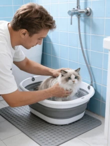 Bañera plegable para mascotas, bañera pequeña para perros con drenaje, lavabo, cesta de lavandería, bañera para gatos y perros - Multicolor - Ver 9