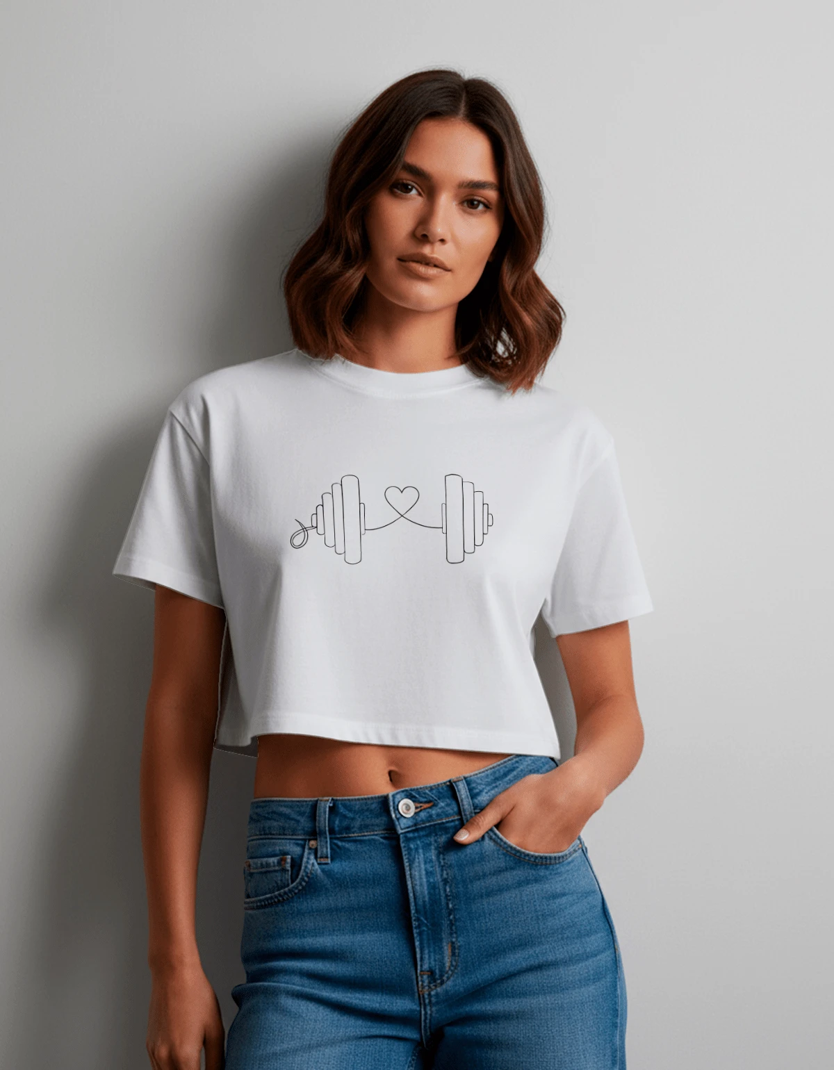 Cropped Feminina Estampa Peso Casual Treino Academia Diversas Cores Hexa Copa - Branco - Visão 1