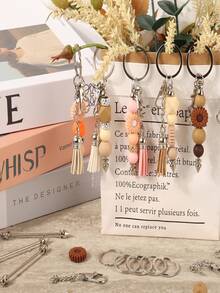 18pcs/Set Blank Beaded Keychain DIY Kit, Metal Beaded Keychain, Silver Bead Keychain Accessories For DIY Crafts, Jewelry Making, Gifts - Keychain - View 11