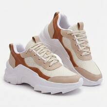 Women's Modern Platform Sneakers, Comfortable For Everyday Casual Wear, Stylish, Vacation, Lace-Up, Party, Office, Outdoor - Gỗ sồi - Xem 3