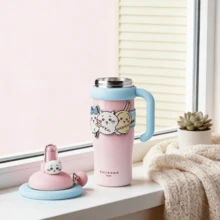 Chiikawa Series Boba Insulated Tumbler, Large Capacity Insulated Cup With Straw, Cute Cartoon Insulated Water Bottle, 960ml/32.47oz - Pink - View 4