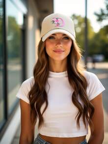 1pc Unisex 26 Letter Embroidered Adjustable Baseball Cap, Breathable Casual Sun Protection Hat, Suitable For Indoor/Outdoor Wear In Spring & Summer,Beach,Vacation - Beige - View 7