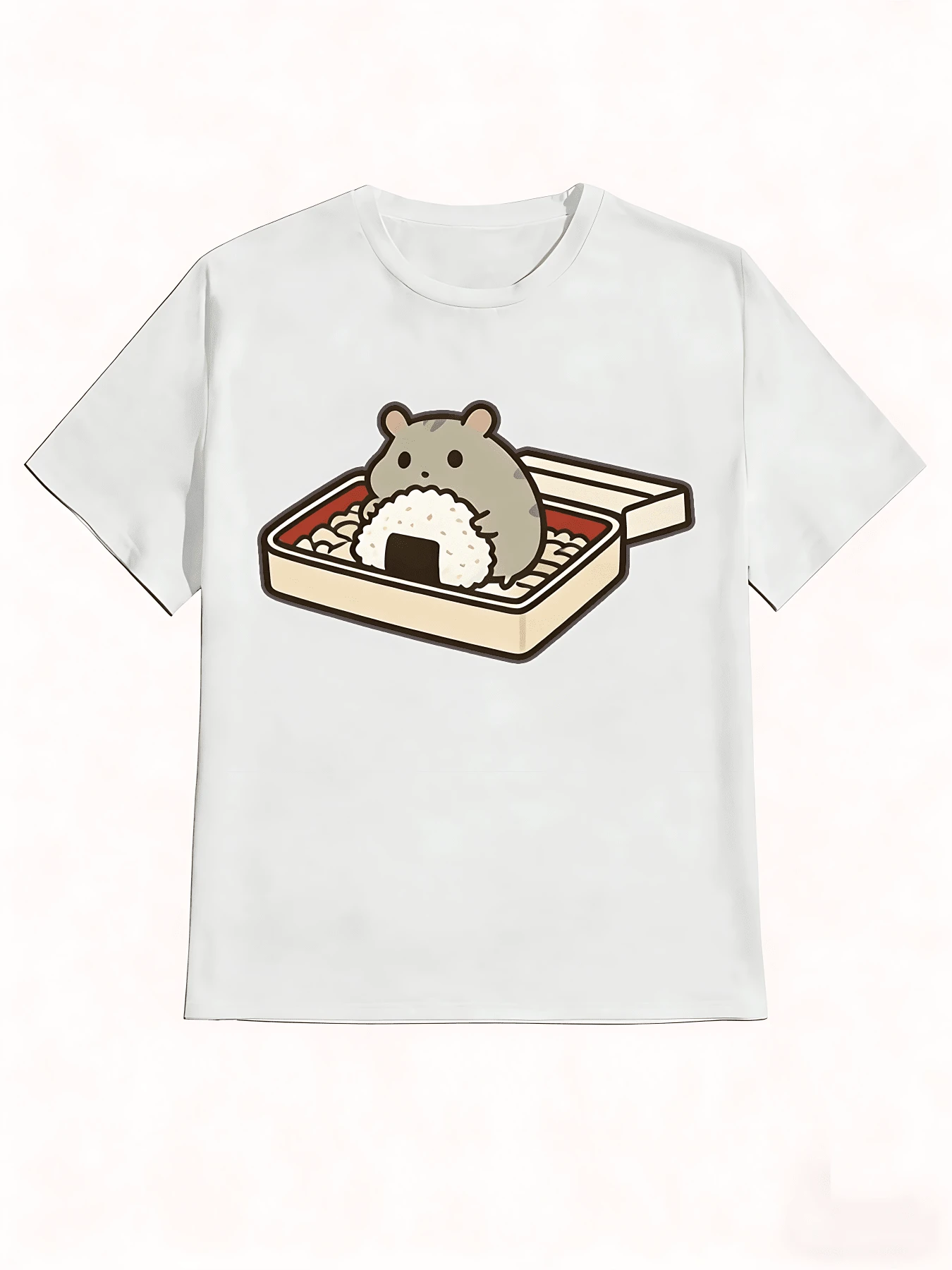 Camiseta estampada de algodón puro de 220g con estampado de el Gato en una caja de pizza, de diseño casual, cómoda y versátil - Blanco - Ver 1