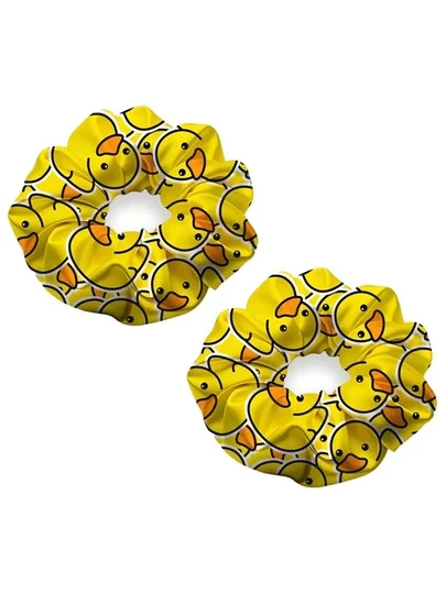 2pcs Women's Cute Yellow Duckling Hair Scrunchies - Made Of High Elastic Polyester Fiber, Printed With Adorable Duck Face Pattern, Can Be Used As Hair Scrunchies, Hair Ties Or Ponytail Holders, Suitable For Daily Makeup Styling, Hair Tie, Hair Hoops, Hair Scrunchies, Hair Ties