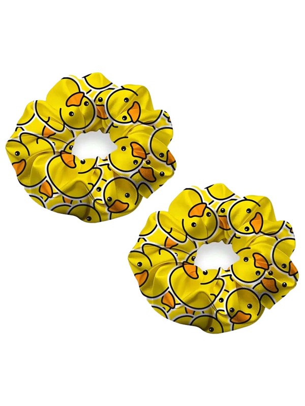2pcs Women's Cute Yellow Duckling Hair Scrunchies - Made Of High Elastic Polyester Fiber, Printed With Adorable Duck Face Pattern, Can Be Used As Hair Scrunchies, Hair Ties Or Ponytail Holders, Suitable For Daily Makeup Styling, Hair Tie, Hair Hoops, Hair Scrunchies, Hair Ties