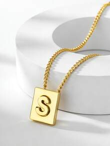 Charm-In Minimalist Cube Letter Plated Gold Necklace For Women, Versatile All-Season Design, Delicate Valentine's Gift For Girlfriend - Yellow Gold - View 13