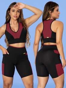 Kit Of 3: Women's Fitness Set - Top, Shorts, Pocket Tank Top, Dry Fit, Gym - Tarelles - 紅木色 - 查看 4