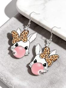2D Charming Bubble Blowing Rabbit Pendant Earrings, Easter Theme Earrings, Acrylic Material, Suitable For Daily Wear And Holidays, Unique Gift - A - View 7