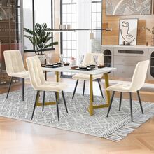117cm Dining Table With 4 Chairs, Rectangular Table, Table And Chair Set For Modern Kitchen, Beige Velvet Dining Chairs, Gold Table Legs. - Light Brown - View 1