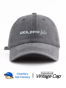 1 Stück Unisex Vintage gewaschene Baseballkappe - "LOCA, PERO FELIZ" gestickt - verschiedene Vintage Farben erhältlich - weich verstellbarer Kappe, passend für spanische Zitate und lustige Geschenke - LOCA - Übersicht 12