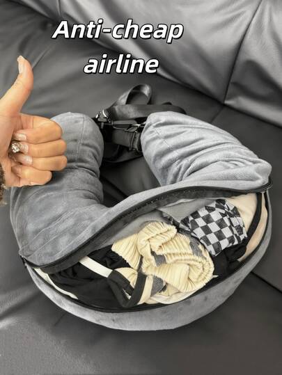Low-Cost Carrier U-Shaped Pillow For Stuffing Clothes, Portable Travel, Long-Haul Flight Storage, U-Shaped Pillowcase, Empty Bag Soft Plush Travel Headrest That Can Be Stuffed With Clothes, Luggage, Or Other Items; Multi-Functional Outdoor U-Shaped Portable Headrest.