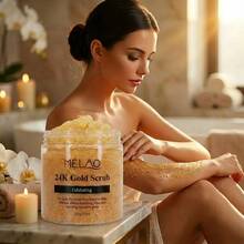 MELAO Exfoliante de 24K Oro - Exfoliante corporal con aceite de coco y vitaminas - Fórmula antienvejecimiento, de limpieza profunda y humectante para una piel suave y radiante - Dorado - Ver 7