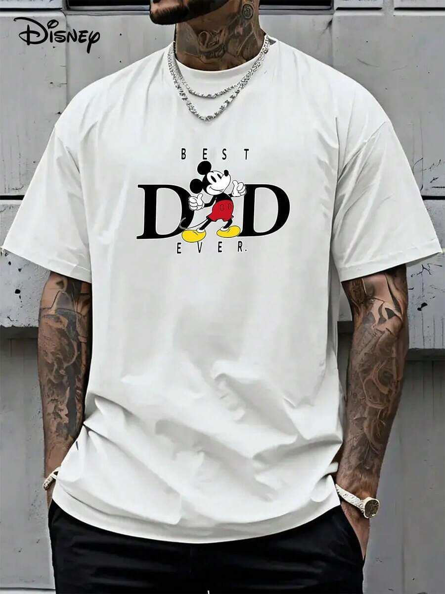 Disney Mickey Mouse Father's Day Gift Summer T-Shirt, Pure Cotton T-Shirt, One-Piece Design, Pure Cotton Fabric, Comfortable And Breathable, Worn By Disney Lovers And Couples In Disney Parks; A High-Quality Fashion Brand, It Is The Ideal Surprise Gift For Family And Friends. - 白色 - 查看 1