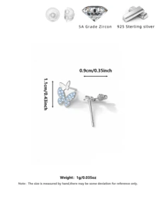 高级S925纯银双蝴蝶耳钉，5A级闪亮锆石，优雅女孩情人节生日礼盒装，派对旅行必备。 - 淺藍色 - 查看 2