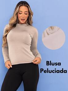 Cold Thermal Blouse Second Skin Long Sleeve Plush Winter Felpuda Flannel Tarelles - 米色 - 查看 10