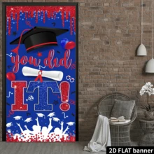 2D平面红蓝毕业装饰横幅，2026届毕业生横幅，祝贺毕业门廊标牌，以及“你做到了”门帘，适用于高中、大学毕业派对用品 - 1 - 查看 4