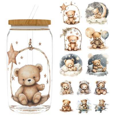 XRTHGS 12 PIEZAS/SET Envolturas autoadhesivas estilo pegatina DTF UV para tazas de café, botellas de agua, decoración del hogar, portátiles y refrigeradores Manualidades DIY (sin incluir el vidrio)