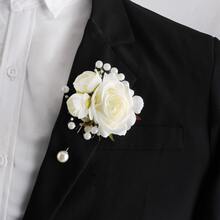 1pc Unisex Elegant Faux Silk Pink & Cream Rose Brooch - Multicolor - View 2