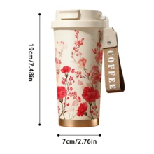 1个/18盎司花卉图案保温杯，带提手，保温6-12小时，保冷12-24小时，防漏，便携式咖啡杯，适合办公室、通勤、户外活动，是送给女性和学生的绝佳礼物 - 彩色 - 查看 8
