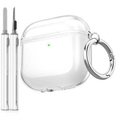 Funda protectora transparente y suave de TPU para auriculares Bluetooth de Apple con kit de limpieza, cubierta protectora a prueba de golpes con llavero