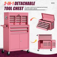 10-Drawer Rolling Tool Chest With Wheels, 2 In 1 Lockable Tool Box With Drawers, High-Capacity Mechanic Tool Organizer, Adjustable Shelf & Detachable Top Cabinet For Garage Workshop,Pink - A - View 5