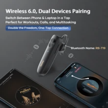 【2026升级版】Remax 超轻无线耳机；智能降噪 & 清晰通话；双耳兼容；蓝牙5.0无线稳定连接，兼容iOS/安卓系统；20小时超长续航；全天稳固佩戴；免提耳机；无线耳塞 - T9-黑色 - 查看 8