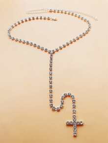 1pc Elegant Women's Sexy Cross Back Chain, Minimalist Bridal Wedding Backpiece, Rhinestone Luxury Accessory - Silver - View 2