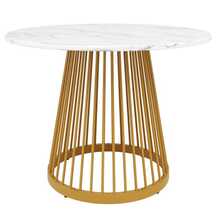 Matstolsset (5 delar), matstolsset med 4 stolar, modernt köksset med matstolar, runt matbord med en diameter på 80 cm, bordsben i guldfärgad metall, vit MDF-bordsskiva, mörkgrå sammetsmatstol - Grå - Visa 8