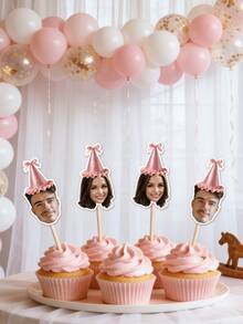 10/25/50/100/150pcs Personalized Face Shape Cupcake Toppers, Birthday Party Decorations, Custom Edible Cake Toppers - Multicolor - View 7