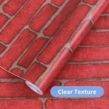 1 Roll Self-Adhesive Wallpaper, Red Brick Pattern, Easy To Tear And Stick, Waterproof And Removable, Suitable For Living Room, Kitchen, Bedroom, Dorm And Furniture Makeover, Decorative Vinyl Wallpaper - D-Red - View 3
