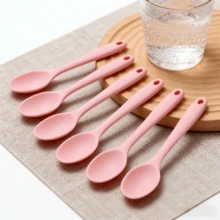 2/ 4/6PCS Soft Silicone Cooking Spoon Nonstick Heat Proof Kitchen Utensil Mixing Serving Pink Fluorescent Green - Mint Blue - View 9