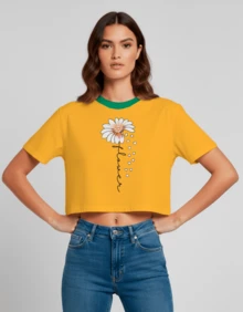 Cropped Feminina Estampa Flowers Coração Casual Treino Academia Diversas Cores Hexa Copa - Amarela Gola Verde - Visão 6