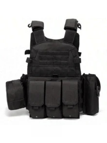 1pc Multifunctional Outdoor Training Vest - Molle System, Adjustable, Suitable For CS Games, Hiking And Fishing, Durable Polyester Material, Suitable For All Seasons. Men's Multifunctional Lightweight Training Vest, Black, Outdoor CS Tactical Vest, Outdoor Camping Vest. - Multicolor - View 3