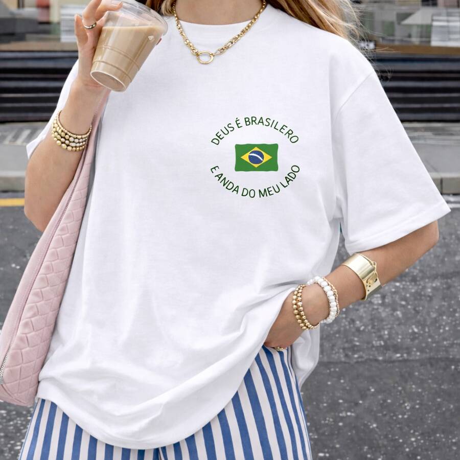 Oversized T-Shirt  Cotton Brazil Beach Hexa World Cup Beach Holiday Vacation Summer - 白色 - 查看 1