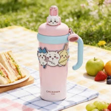 Chiikawa Series Boba Insulated Tumbler, Large Capacity Insulated Cup With Straw, Cute Cartoon Insulated Water Bottle, 960ml/32.47oz - Pink - View 11
