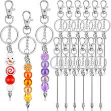 18pcs/Set Blank Beaded Keychain DIY Kit, Metal Beaded Keychain, Silver Bead Keychain Accessories For DIY Crafts, Jewelry Making, Gifts - Keychain - View 12