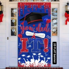 2D平面红蓝毕业装饰横幅，2026届毕业生横幅，祝贺毕业门廊标牌，以及“你做到了”门帘，适用于高中、大学毕业派对用品 - 1 - 查看 5