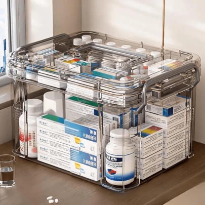 1pc Transparent Plastic Handled Baby Care Storage Box, Suitable For Nursery And Infant Room, Can Store Baby Medicine And Supplies