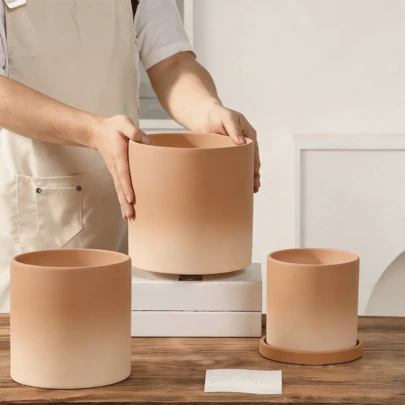 1pc Minimalist Gradient Pink Ceramic Planter, Beautiful Terracotta Pot For Indoor Gardening, Suitable As Housewarming, Christmas, Birthday Gift