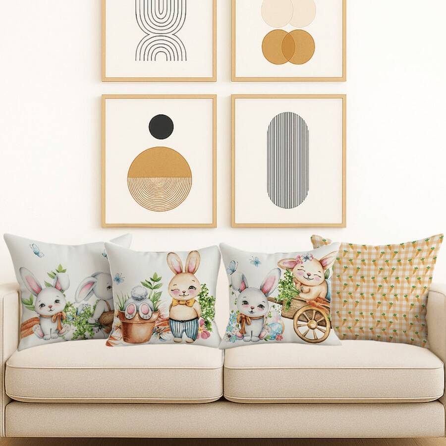 Kit 4 Capas de Almofada com Refil Coleção Páscoa EXCLUSIVA Estampadas Decorativas para Sofá e Cama com Conforto