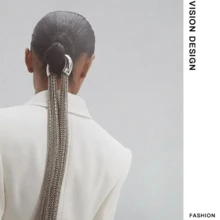 Hàng mới về năm 2026: Dây chuyền tóc kim loại cao cấp, kiểu dáng phóng đại, phụ kiện tóc đuôi ngựa thời trang cho biểu diễn hip-hop trên sân khấu, trang sức đội đầu. - Bạc - Xem 7