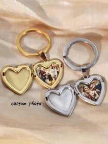 Llavero con colgante de corazón personalizado, llavero con colgante de foto en forma de corazón, colgante impermeable, colgante que se abre, regalo de Navidad para ella - Multicolor - Ver 1