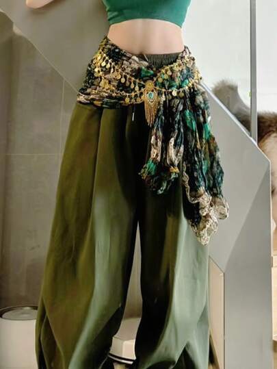 Bohemian Coin Waist Chain Hip Scarf Set Belly Dance Performance Accessory Retro Waist Ornament (Multiple Colors Available)